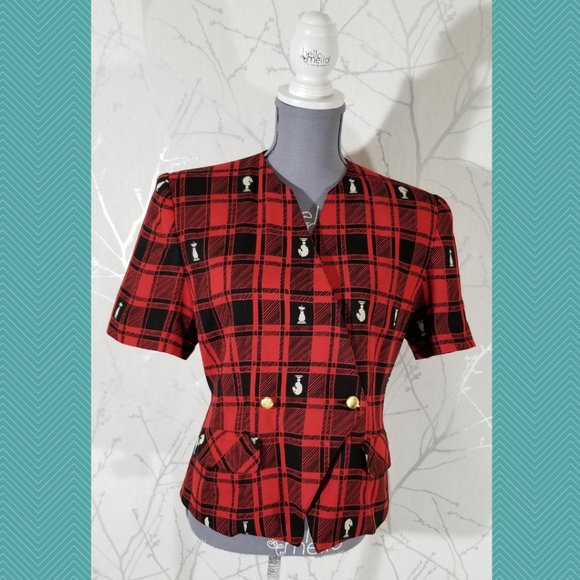 Infinite Italy Red Checks Chessboard Print Blazer - Picture 1 of 5